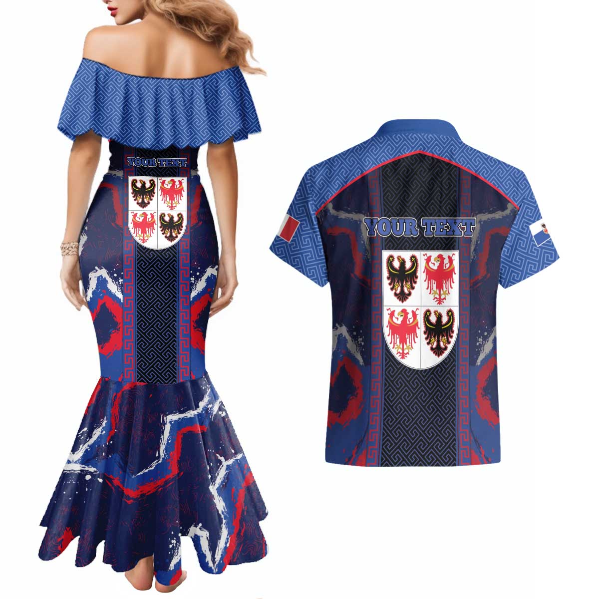 Personalized Italy Trentino-South Tyrol Couples Matching Mermaid Dress and Hawaiian Shirt Coat Of Arms Eagle And Roman Patterns