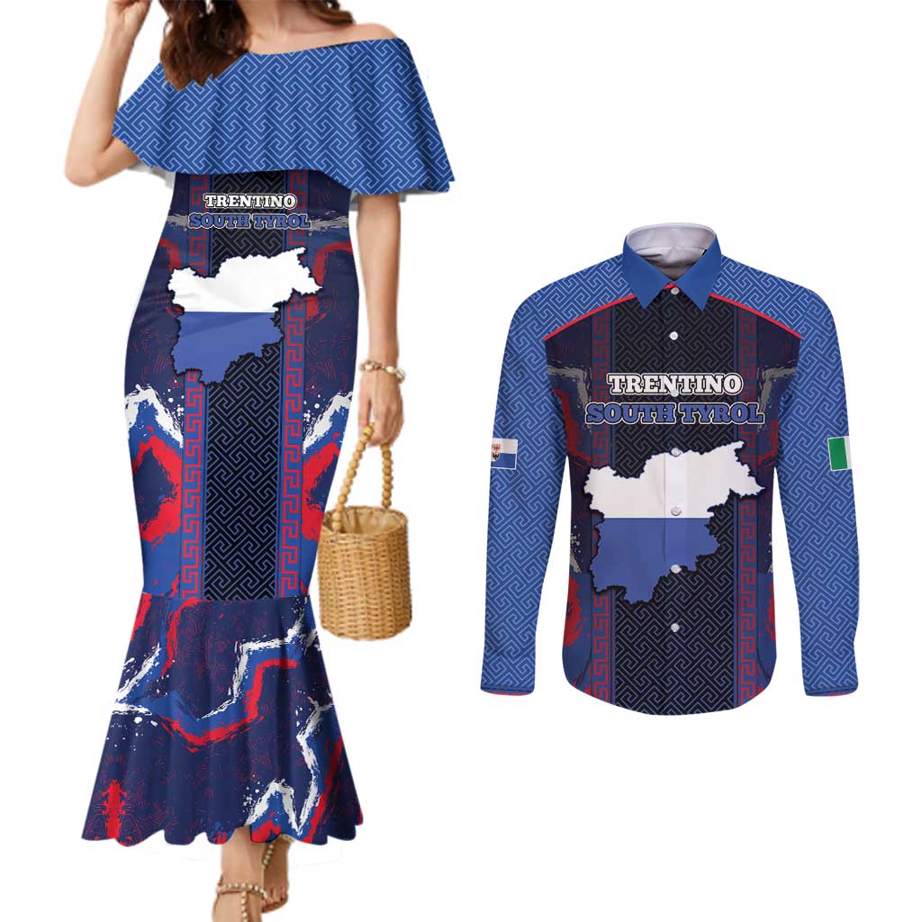 Personalized Italy Trentino-South Tyrol Couples Matching Mermaid Dress and Long Sleeve Button Shirt Coat Of Arms Eagle And Roman Patterns