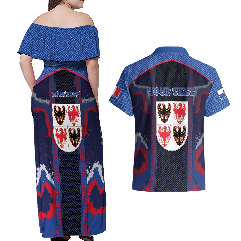 Personalized Italy Trentino-South Tyrol Couples Matching Off Shoulder Maxi Dress and Hawaiian Shirt Coat Of Arms Eagle And Roman Patterns