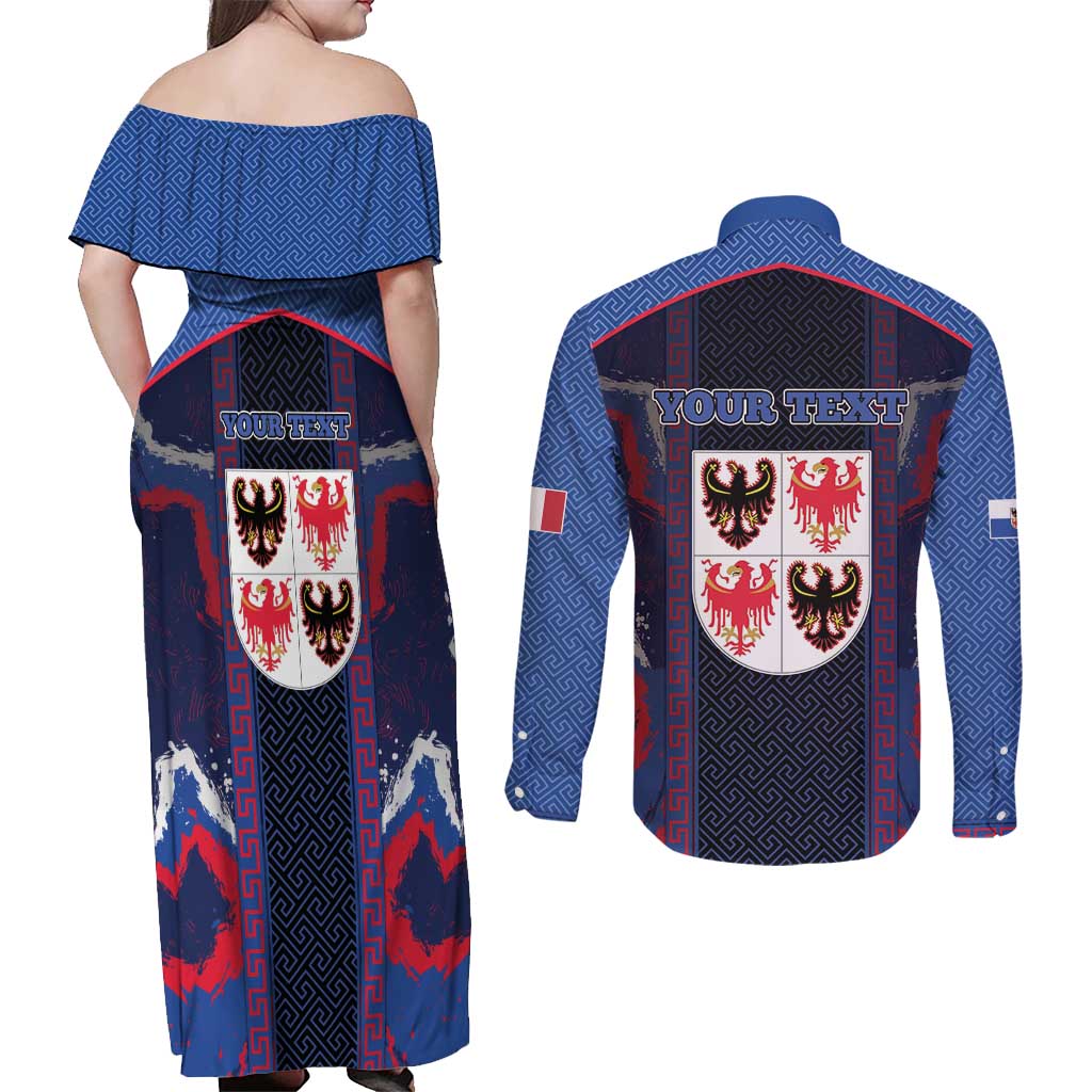 Personalized Italy Trentino-South Tyrol Couples Matching Off Shoulder Maxi Dress and Long Sleeve Button Shirt Coat Of Arms Eagle And Roman Patterns