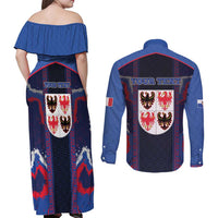 Personalized Italy Trentino-South Tyrol Couples Matching Off Shoulder Maxi Dress and Long Sleeve Button Shirt Coat Of Arms Eagle And Roman Patterns