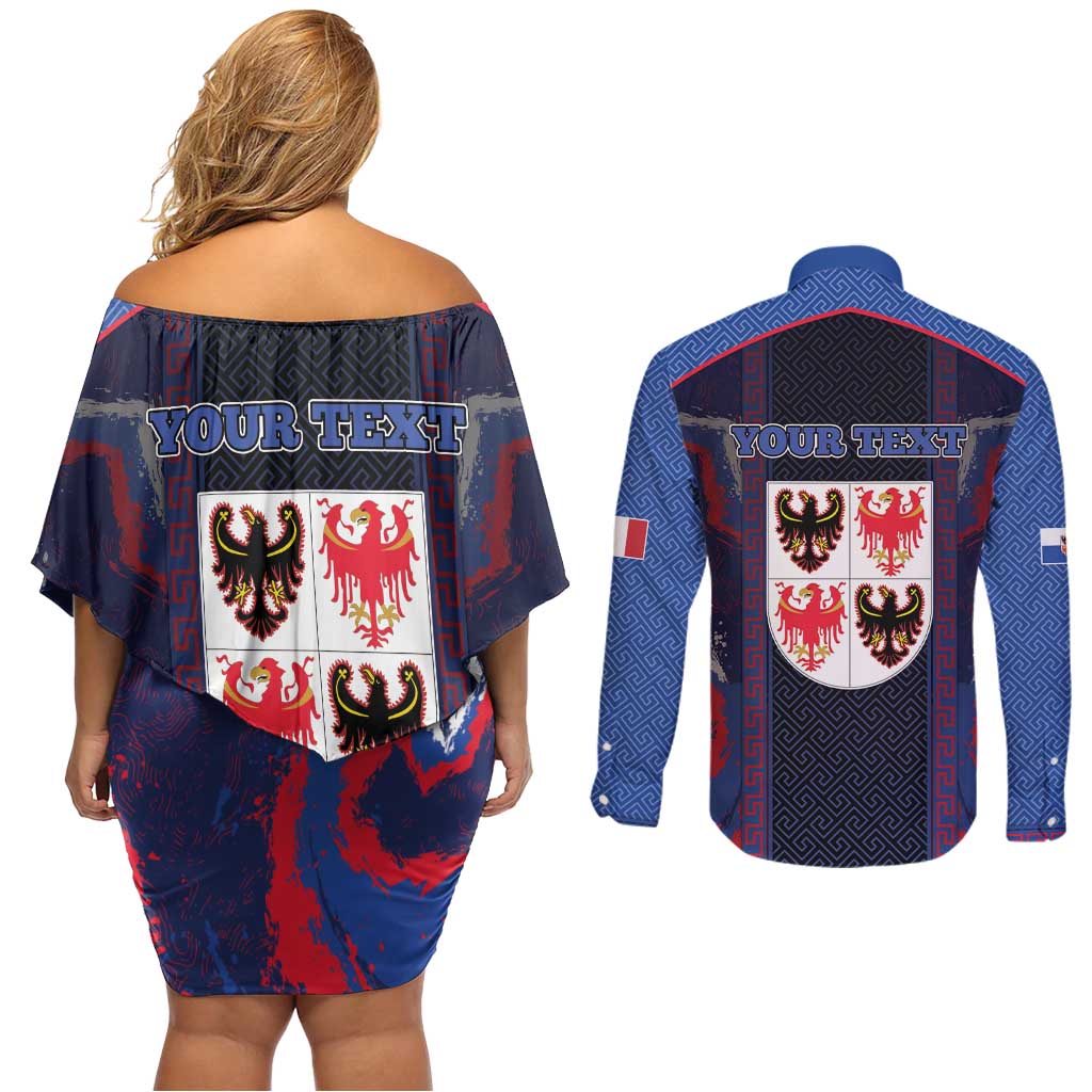 Personalized Italy Trentino-South Tyrol Couples Matching Off Shoulder Short Dress and Long Sleeve Button Shirt Coat Of Arms Eagle And Roman Patterns