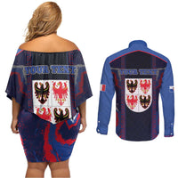 Personalized Italy Trentino-South Tyrol Couples Matching Off Shoulder Short Dress and Long Sleeve Button Shirt Coat Of Arms Eagle And Roman Patterns