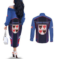 Personalized Italy Trentino-South Tyrol Couples Matching Off The Shoulder Long Sleeve Dress and Long Sleeve Button Shirt Coat Of Arms Eagle And Roman Patterns