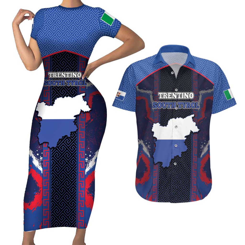 Personalized Italy Trentino-South Tyrol Couples Matching Short Sleeve Bodycon Dress and Hawaiian Shirt Coat Of Arms Eagle And Roman Patterns