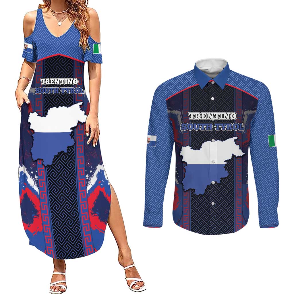 Personalized Italy Trentino-South Tyrol Couples Matching Summer Maxi Dress and Long Sleeve Button Shirt Coat Of Arms Eagle And Roman Patterns