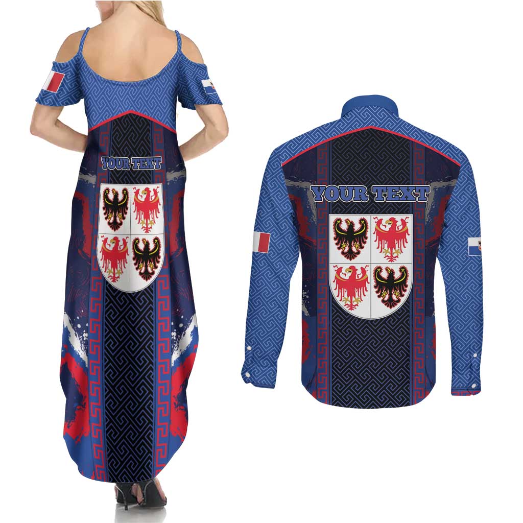 Personalized Italy Trentino-South Tyrol Couples Matching Summer Maxi Dress and Long Sleeve Button Shirt Coat Of Arms Eagle And Roman Patterns
