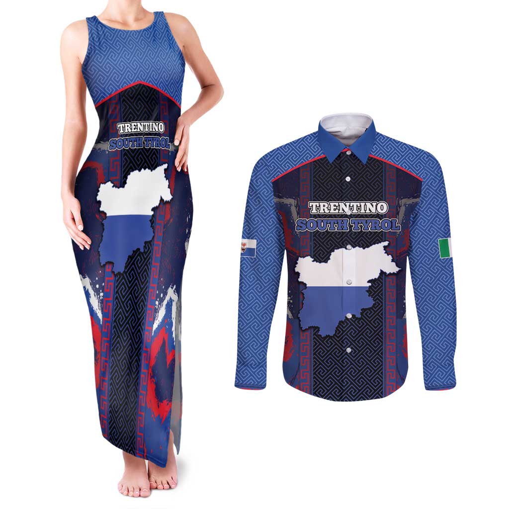 Personalized Italy Trentino-South Tyrol Couples Matching Tank Maxi Dress and Long Sleeve Button Shirt Coat Of Arms Eagle And Roman Patterns