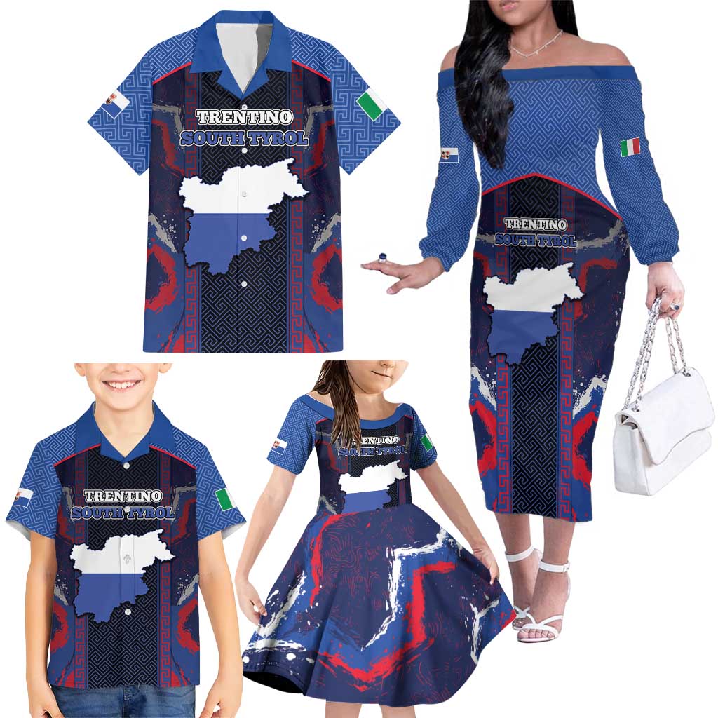 Personalized Italy Trentino-South Tyrol Family Matching Off The Shoulder Long Sleeve Dress and Hawaiian Shirt Coat Of Arms Eagle And Roman Patterns