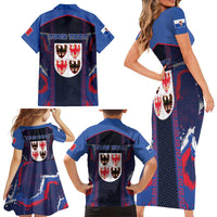 Personalized Italy Trentino-South Tyrol Family Matching Short Sleeve Bodycon Dress and Hawaiian Shirt Coat Of Arms Eagle And Roman Patterns