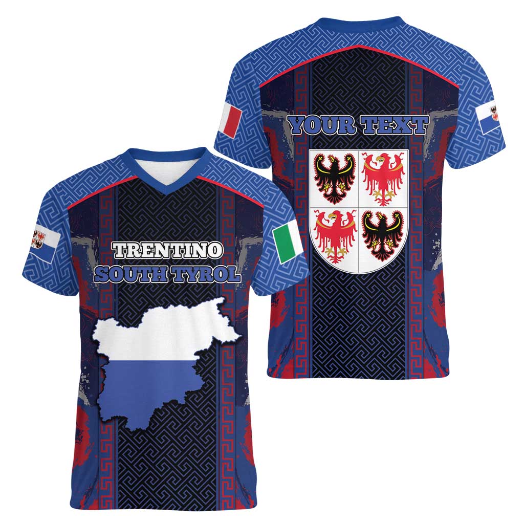 Personalized Italy Trentino-South Tyrol Women V-Neck T-Shirt Coat Of Arms Eagle And Roman Patterns