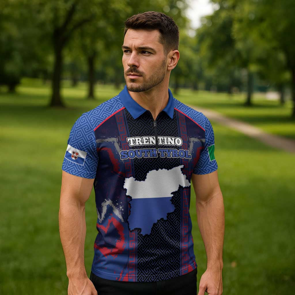Personalized Italy Trentino-South Tyrol Zipper Polo Shirt Coat Of Arms Eagle And Roman Patterns