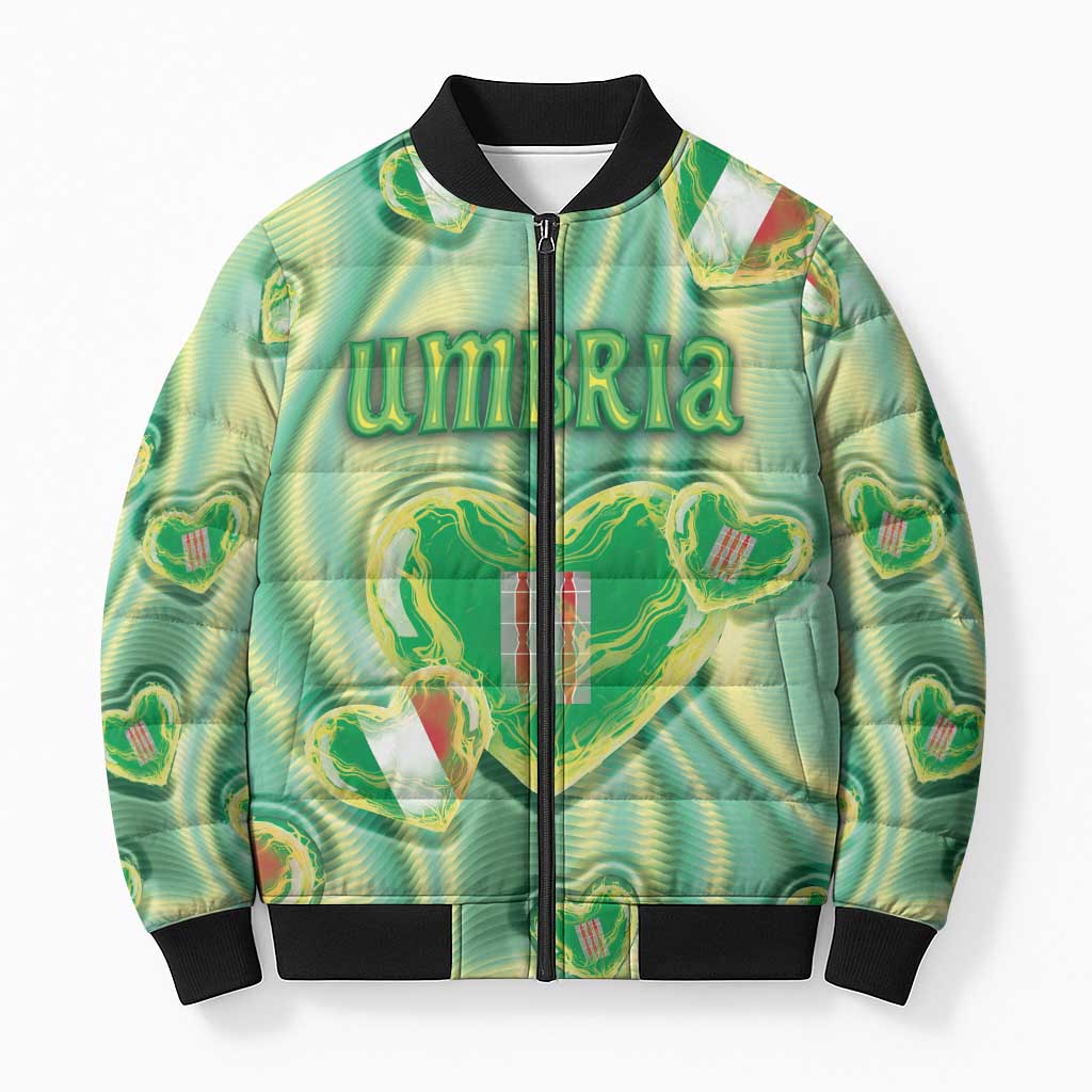 Personalized Italy Umbria Bomber Puffer Jacket Flag Emerald Heart Candy