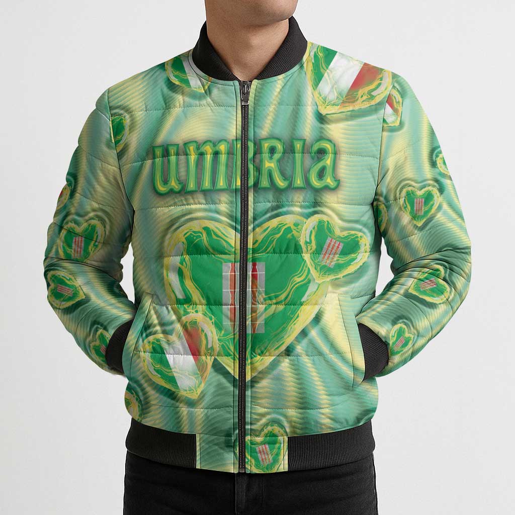 Personalized Italy Umbria Bomber Puffer Jacket Flag Emerald Heart Candy