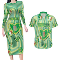 Personalized Italy Umbria Couples Matching Long Sleeve Bodycon Dress and Hawaiian Shirt Flag Emerald Heart Candy