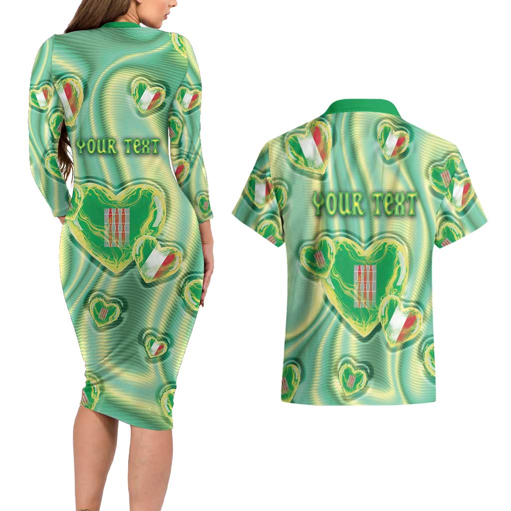 Personalized Italy Umbria Couples Matching Long Sleeve Bodycon Dress and Hawaiian Shirt Flag Emerald Heart Candy