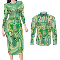 Personalized Italy Umbria Couples Matching Long Sleeve Bodycon Dress and Long Sleeve Button Shirt Flag Emerald Heart Candy