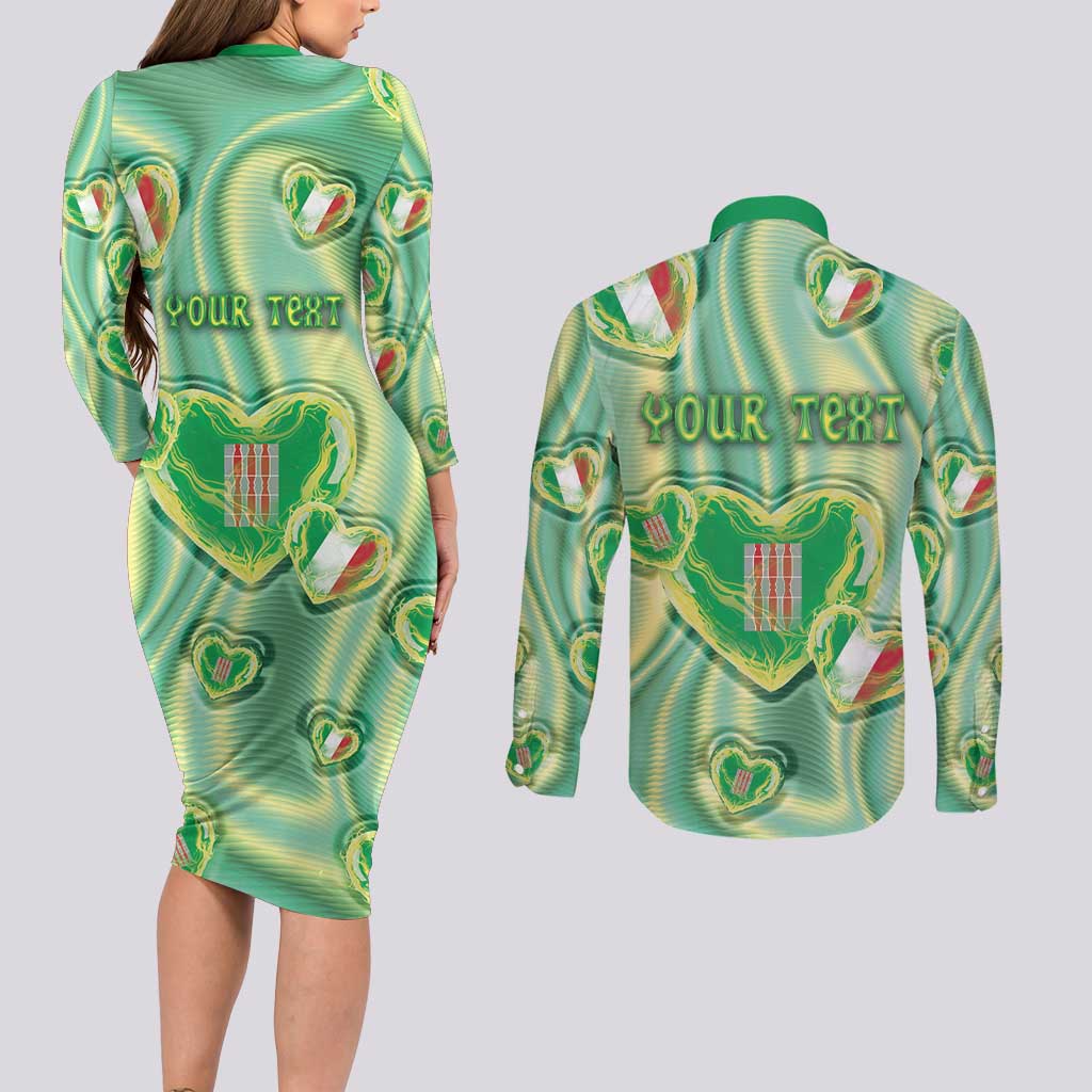 Personalized Italy Umbria Couples Matching Long Sleeve Bodycon Dress and Long Sleeve Button Shirt Flag Emerald Heart Candy