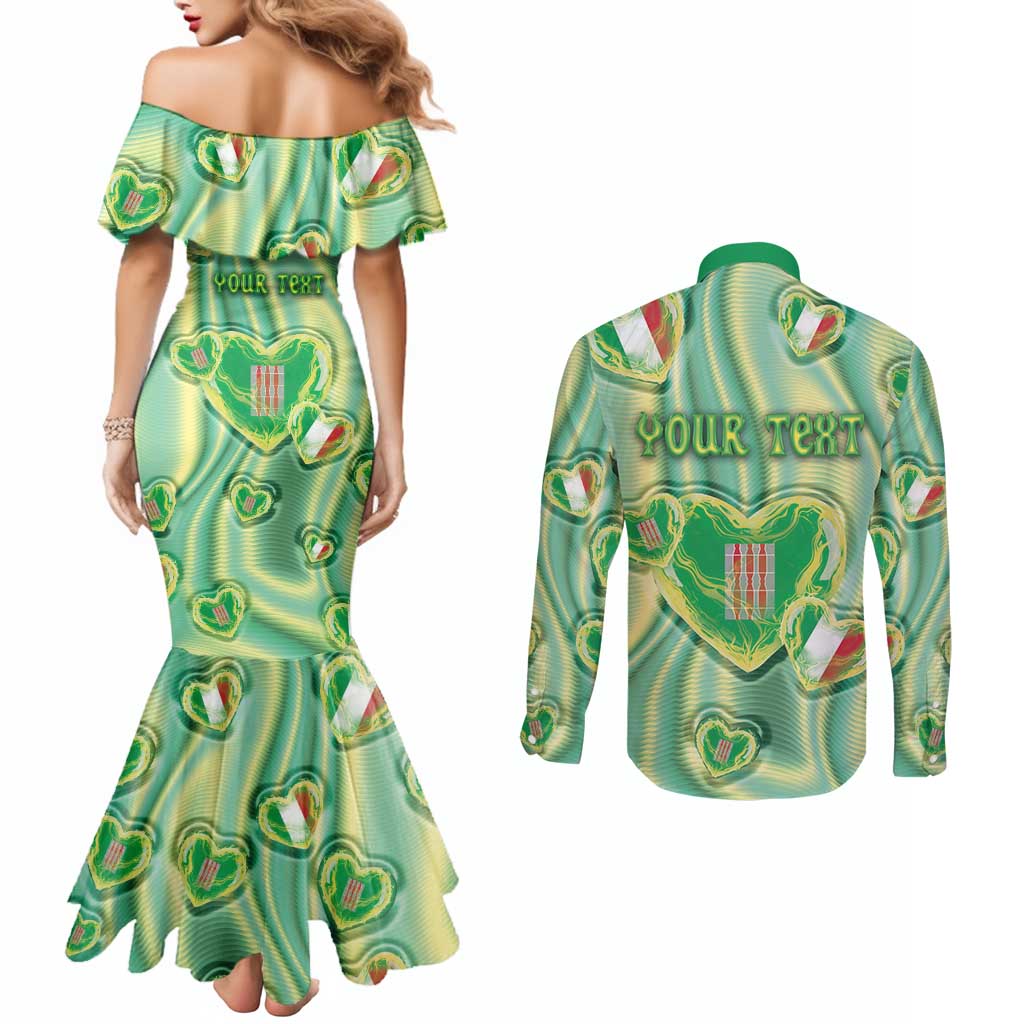 Personalized Italy Umbria Couples Matching Mermaid Dress and Long Sleeve Button Shirt Flag Emerald Heart Candy