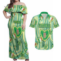 Personalized Italy Umbria Couples Matching Off Shoulder Maxi Dress and Hawaiian Shirt Flag Emerald Heart Candy