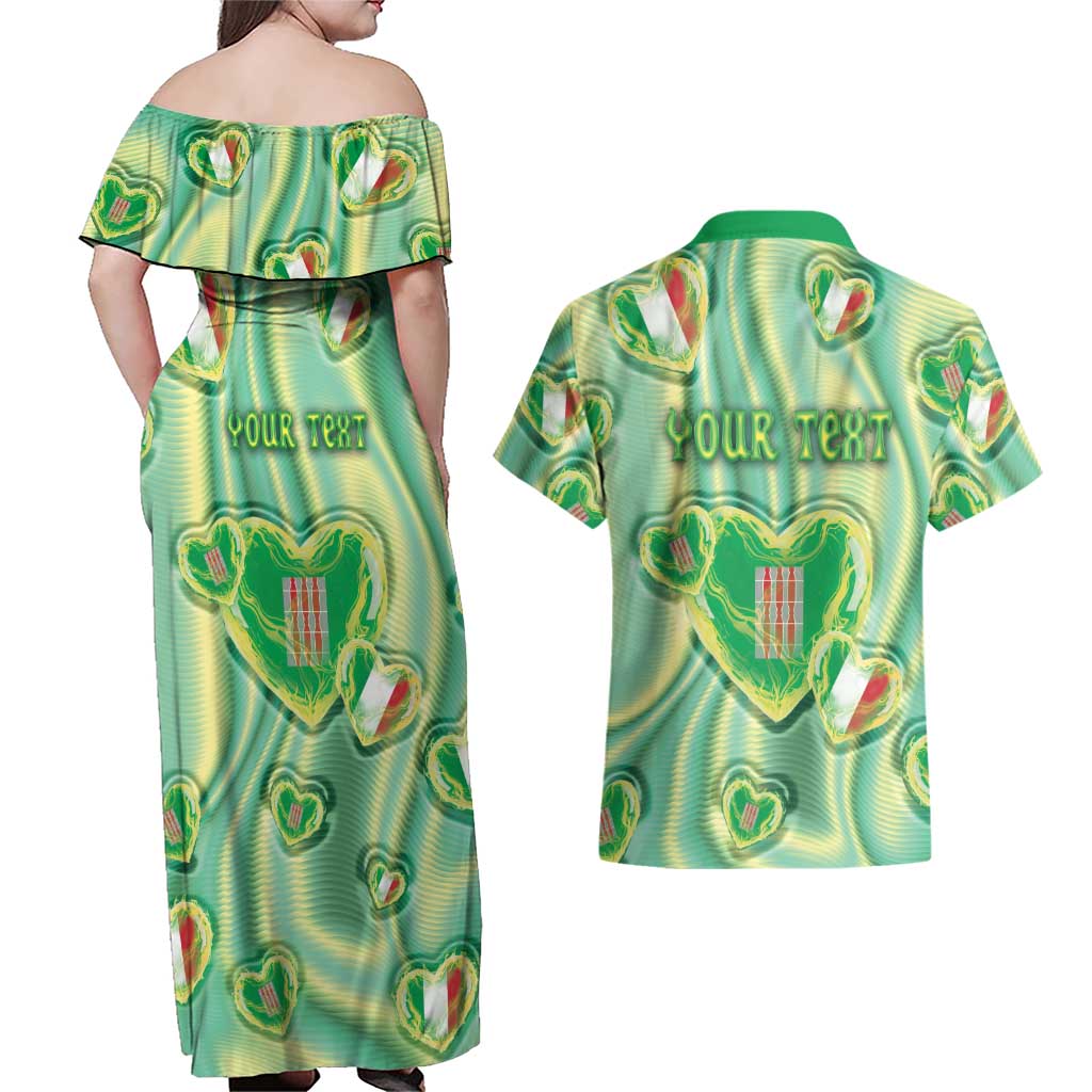 Personalized Italy Umbria Couples Matching Off Shoulder Maxi Dress and Hawaiian Shirt Flag Emerald Heart Candy