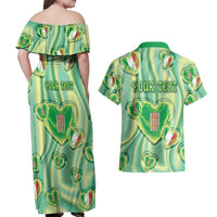 Personalized Italy Umbria Couples Matching Off Shoulder Maxi Dress and Hawaiian Shirt Flag Emerald Heart Candy