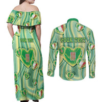 Personalized Italy Umbria Couples Matching Off Shoulder Maxi Dress and Long Sleeve Button Shirt Flag Emerald Heart Candy