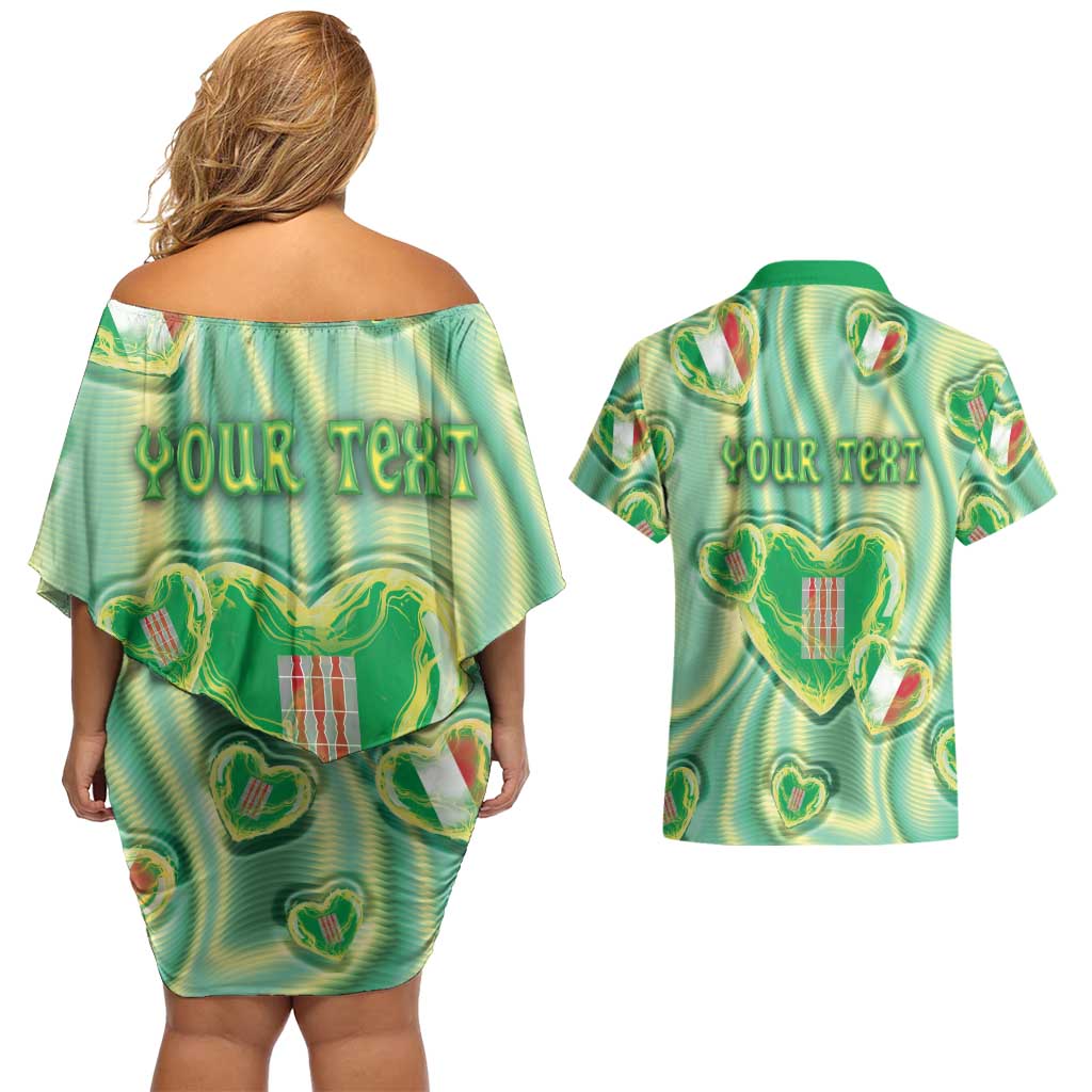 Personalized Italy Umbria Couples Matching Off Shoulder Short Dress and Hawaiian Shirt Flag Emerald Heart Candy