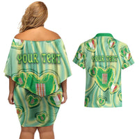 Personalized Italy Umbria Couples Matching Off Shoulder Short Dress and Hawaiian Shirt Flag Emerald Heart Candy
