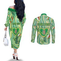 Personalized Italy Umbria Couples Matching Off The Shoulder Long Sleeve Dress and Long Sleeve Button Shirt Flag Emerald Heart Candy