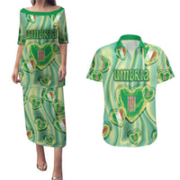 Personalized Italy Umbria Couples Matching Puletasi and Hawaiian Shirt Flag Emerald Heart Candy