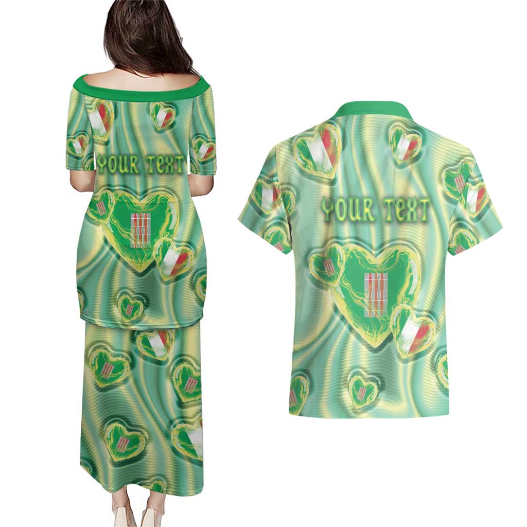 Personalized Italy Umbria Couples Matching Puletasi and Hawaiian Shirt Flag Emerald Heart Candy