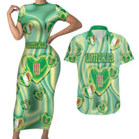 Personalized Italy Umbria Couples Matching Short Sleeve Bodycon Dress and Hawaiian Shirt Flag Emerald Heart Candy