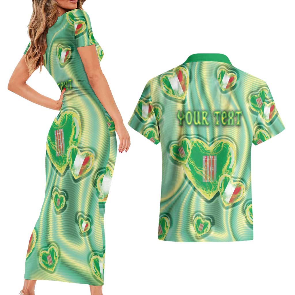 Personalized Italy Umbria Couples Matching Short Sleeve Bodycon Dress and Hawaiian Shirt Flag Emerald Heart Candy