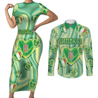 Personalized Italy Umbria Couples Matching Short Sleeve Bodycon Dress and Long Sleeve Button Shirt Flag Emerald Heart Candy
