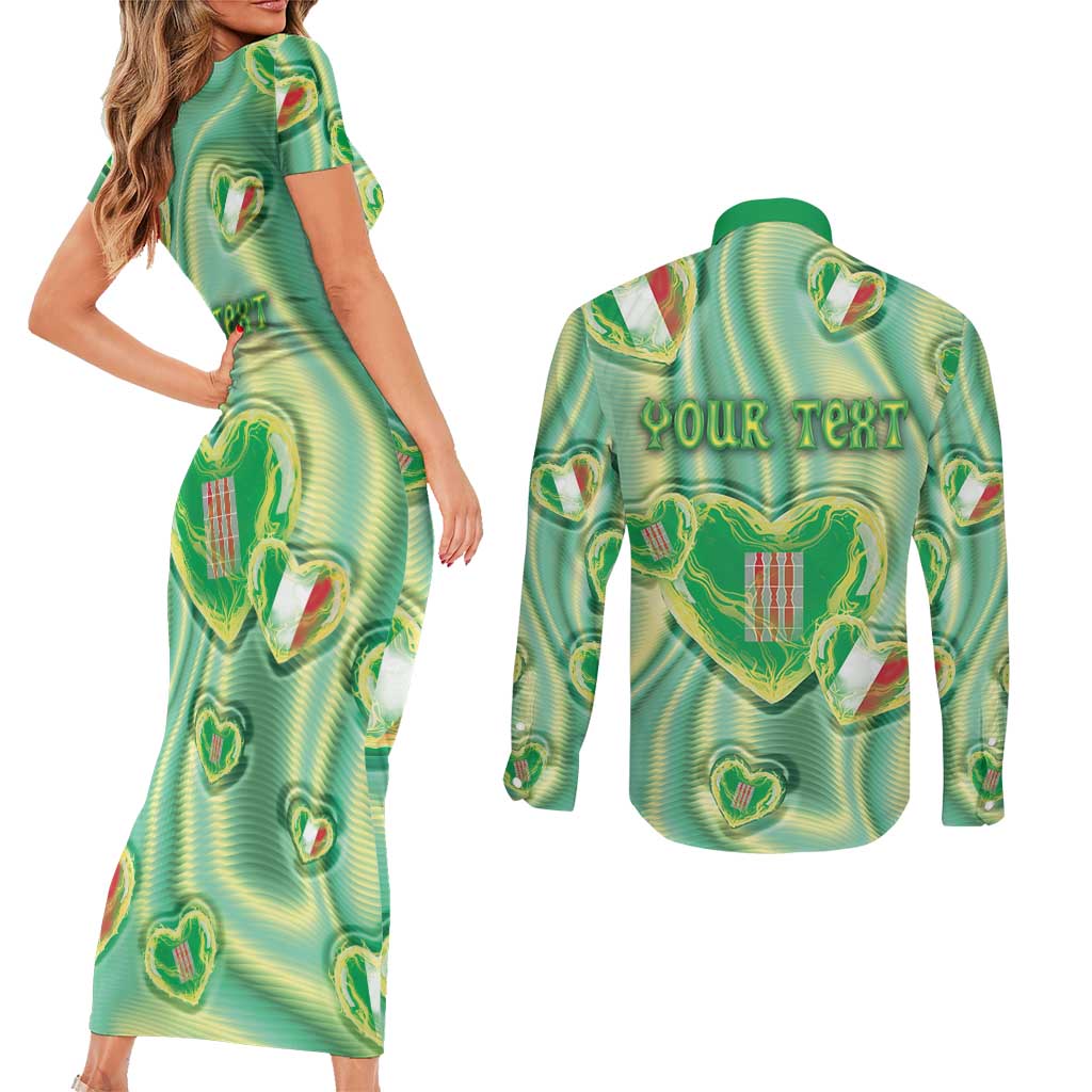 Personalized Italy Umbria Couples Matching Short Sleeve Bodycon Dress and Long Sleeve Button Shirt Flag Emerald Heart Candy