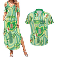 Personalized Italy Umbria Couples Matching Summer Maxi Dress and Hawaiian Shirt Flag Emerald Heart Candy