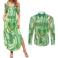 Personalized Italy Umbria Couples Matching Summer Maxi Dress and Long Sleeve Button Shirt Flag Emerald Heart Candy