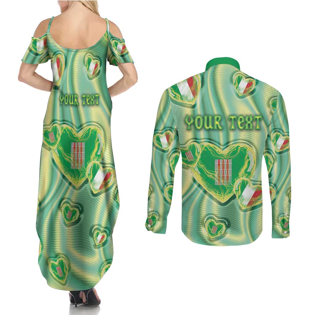 Personalized Italy Umbria Couples Matching Summer Maxi Dress and Long Sleeve Button Shirt Flag Emerald Heart Candy