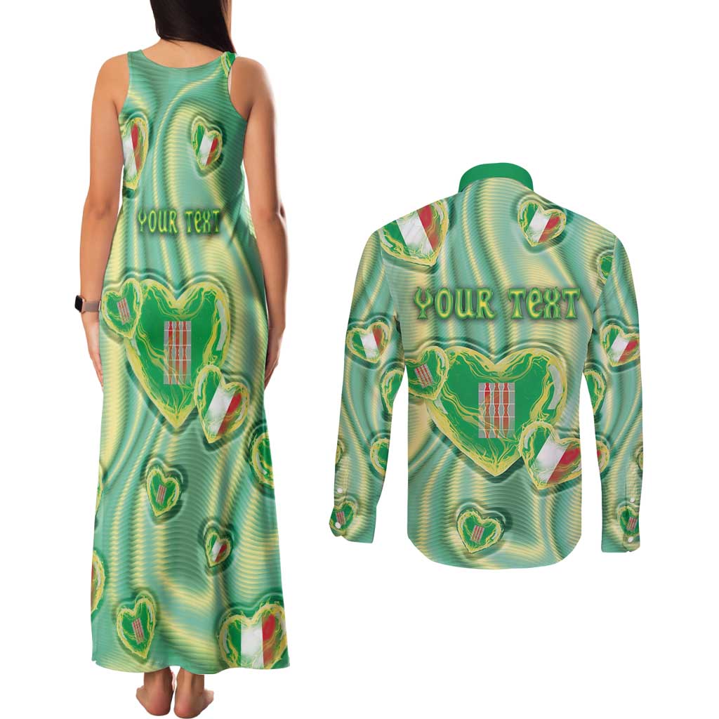 Personalized Italy Umbria Couples Matching Tank Maxi Dress and Long Sleeve Button Shirt Flag Emerald Heart Candy