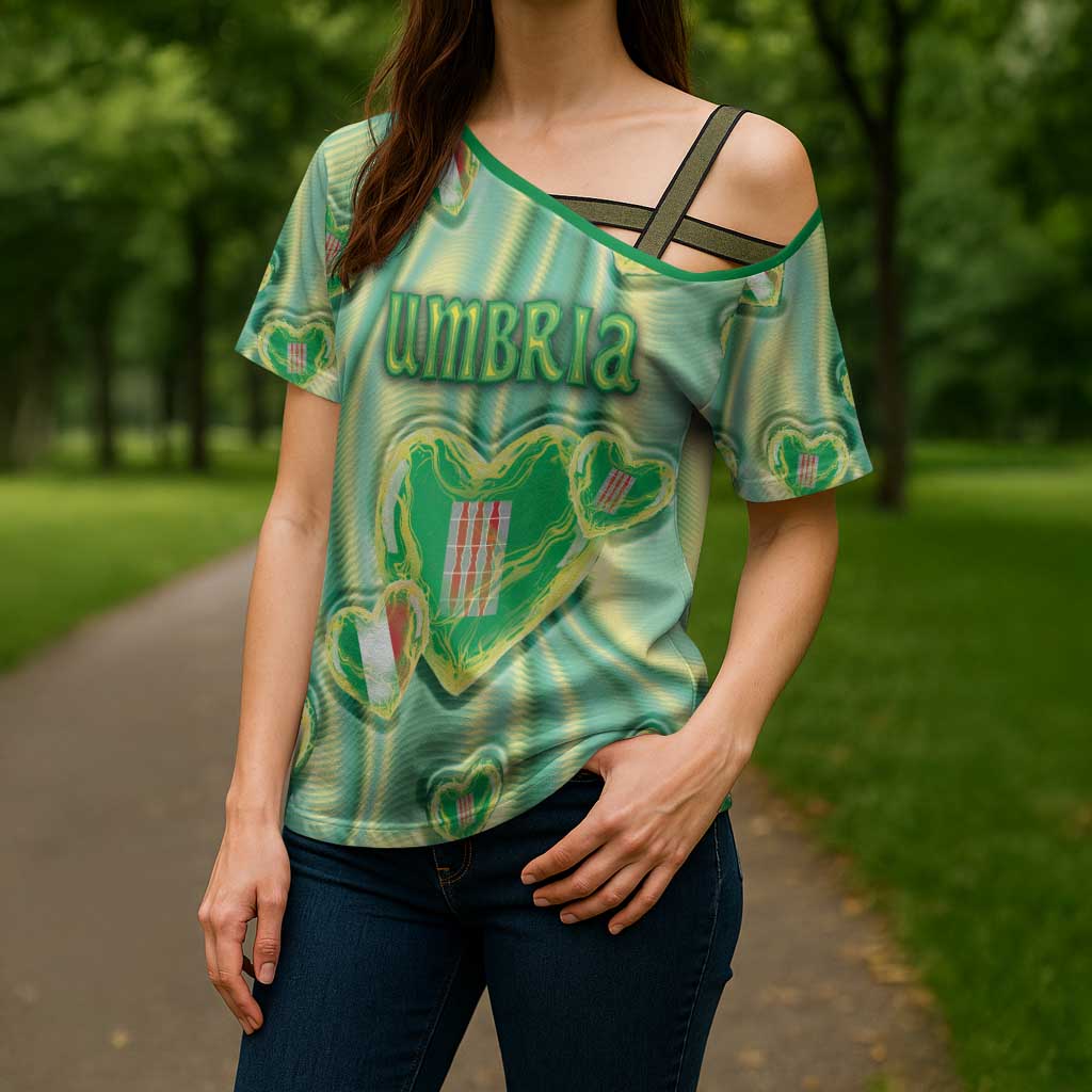 Personalized Italy Umbria Cross Shoulder Shirt Flag Emerald Heart Candy
