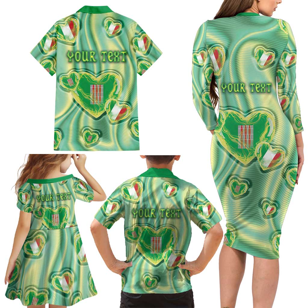 Personalized Italy Umbria Family Matching Long Sleeve Bodycon Dress and Hawaiian Shirt Flag Emerald Heart Candy