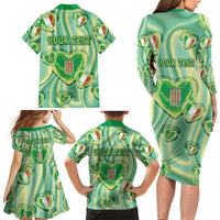 Personalized Italy Umbria Family Matching Long Sleeve Bodycon Dress and Hawaiian Shirt Flag Emerald Heart Candy