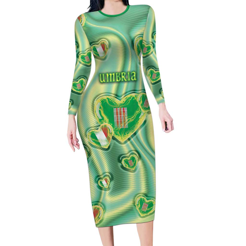 Personalized Italy Umbria Family Matching Long Sleeve Bodycon Dress and Hawaiian Shirt Flag Emerald Heart Candy