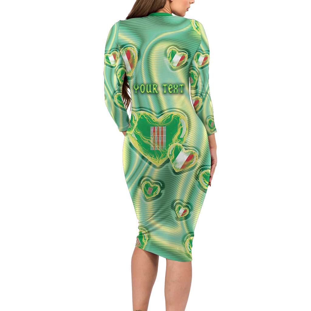 Personalized Italy Umbria Family Matching Long Sleeve Bodycon Dress and Hawaiian Shirt Flag Emerald Heart Candy
