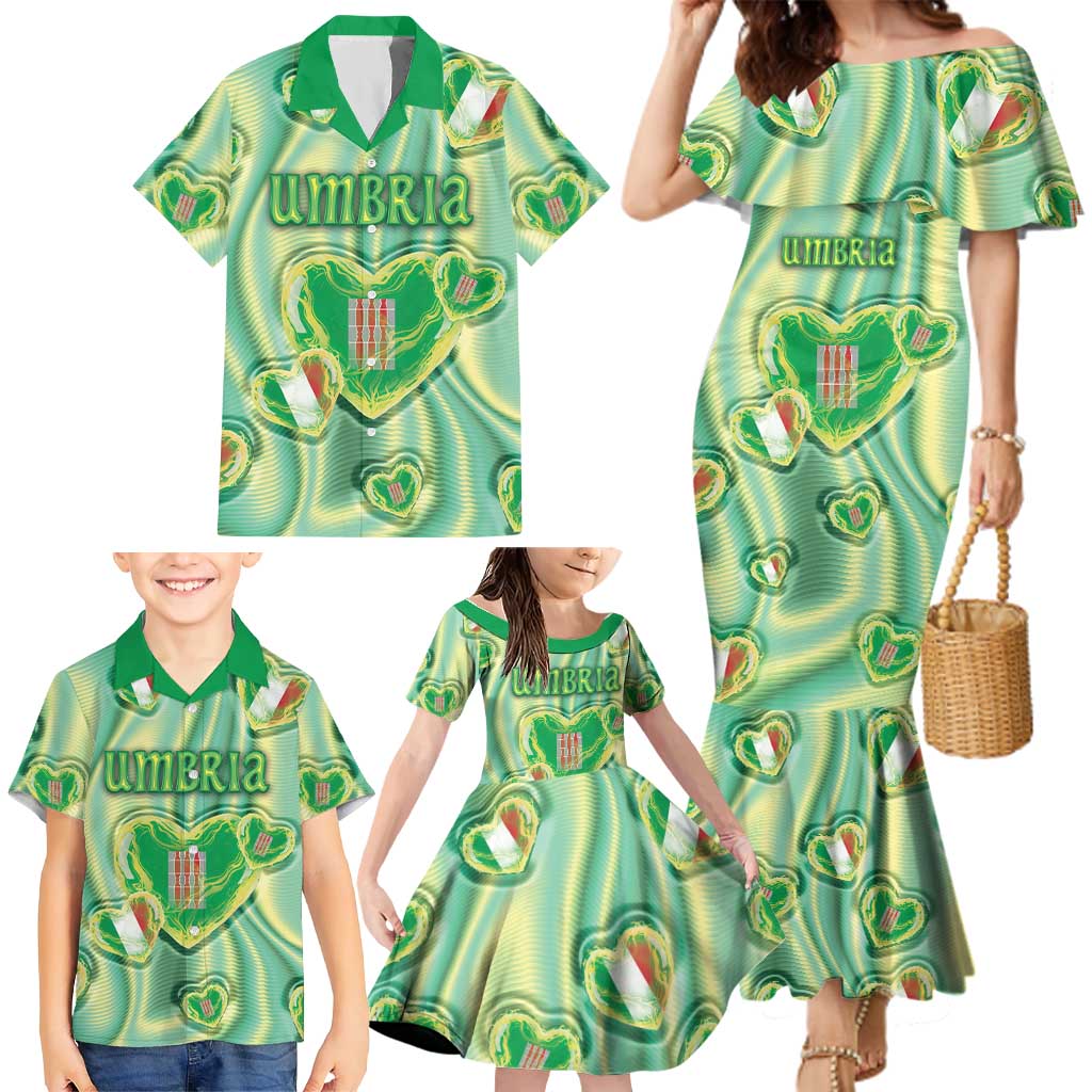Personalized Italy Umbria Family Matching Mermaid Dress and Hawaiian Shirt Flag Emerald Heart Candy