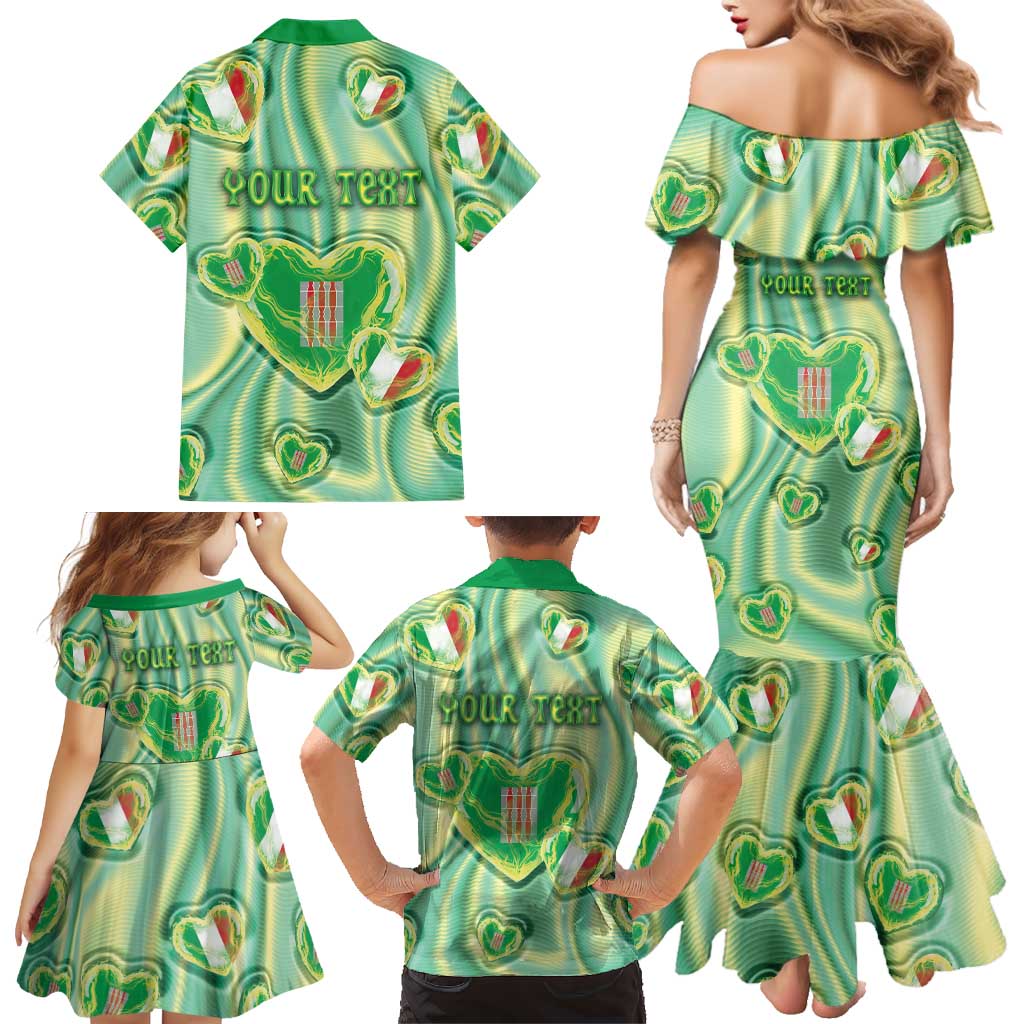 Personalized Italy Umbria Family Matching Mermaid Dress and Hawaiian Shirt Flag Emerald Heart Candy