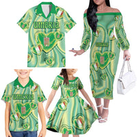 Personalized Italy Umbria Family Matching Off The Shoulder Long Sleeve Dress and Hawaiian Shirt Flag Emerald Heart Candy