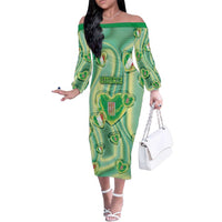 Personalized Italy Umbria Family Matching Off The Shoulder Long Sleeve Dress and Hawaiian Shirt Flag Emerald Heart Candy