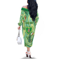 Personalized Italy Umbria Family Matching Off The Shoulder Long Sleeve Dress and Hawaiian Shirt Flag Emerald Heart Candy